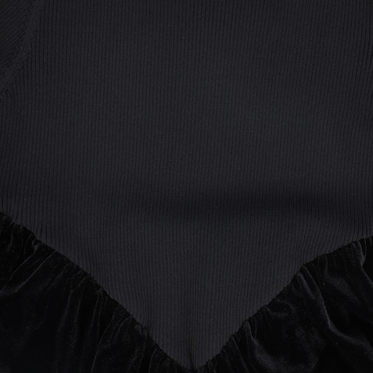 Basque Waist Knit Velour Maxi Dress - Black