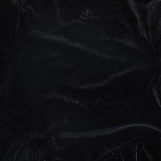 Basque Waist Velour Maxi Dress - Black