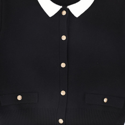 Knit Buttoned Blazer - Black