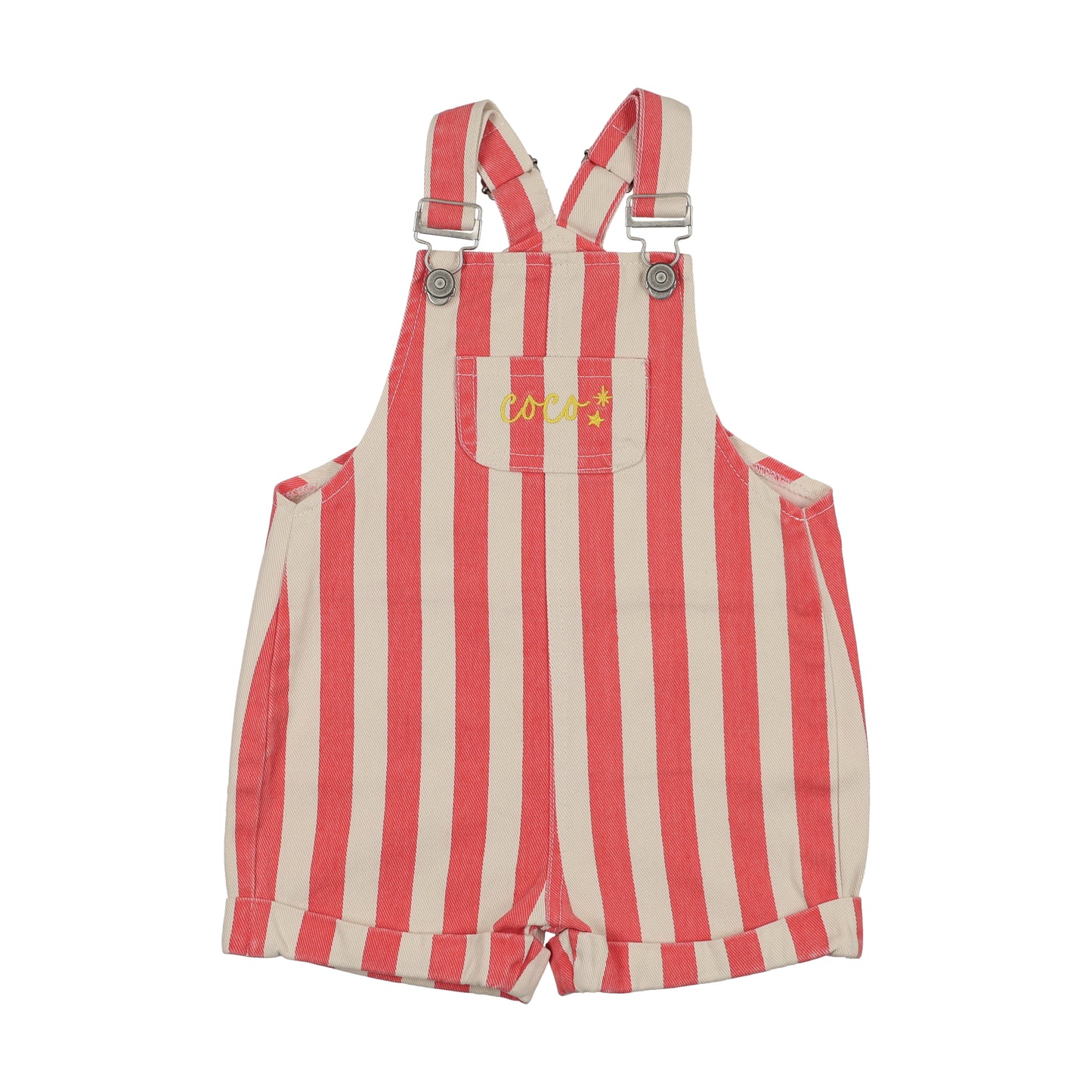 Short Cuffed Overalls- Coral Stripes