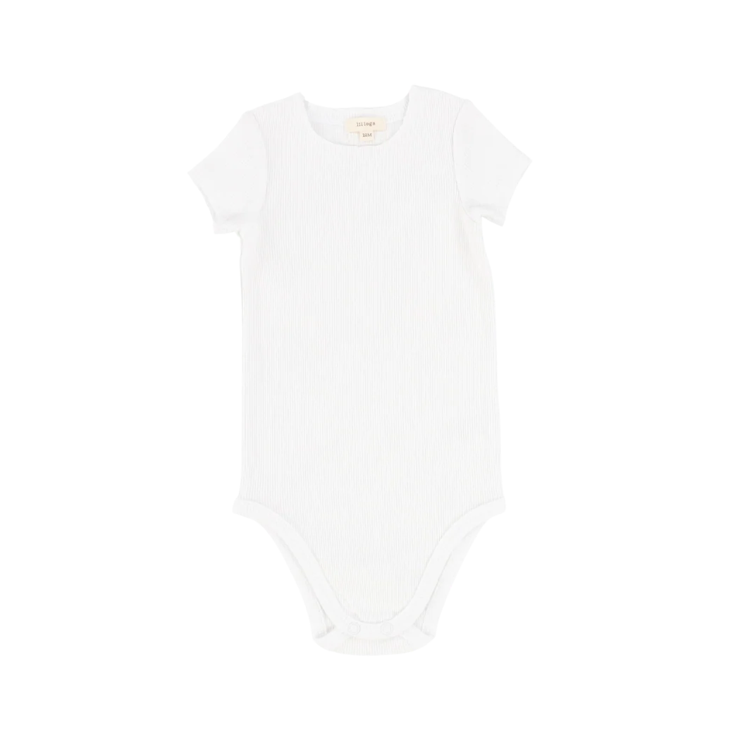 Ribbed Short Sleeve Onesie- Pure White