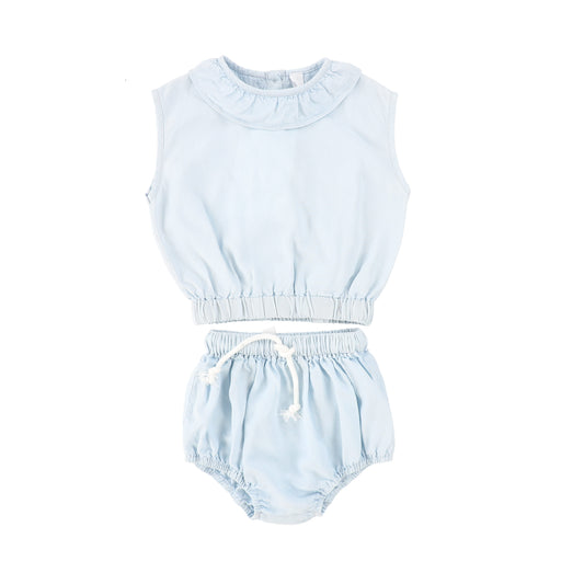 Light Blue Denim Ruffle Top with Bloomers