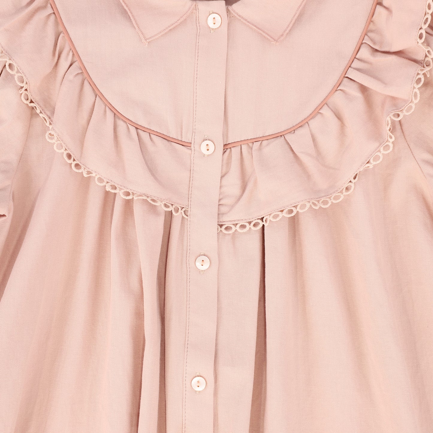 Cotton Contrast Trim Dress- Pink