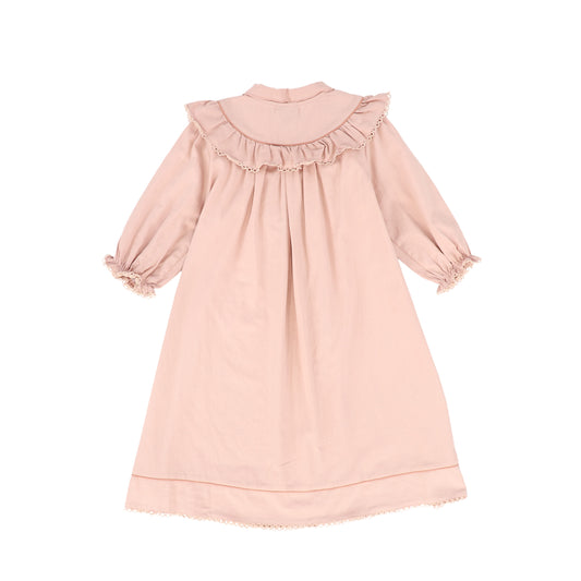 Cotton Contrast Trim Dress- Pink