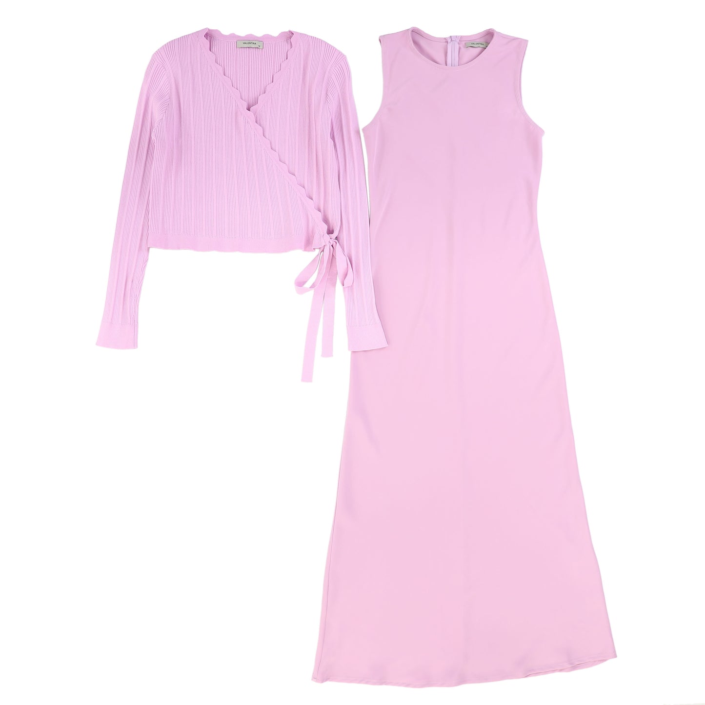 Mauve Slip Dress with Pointelle Wrap Top