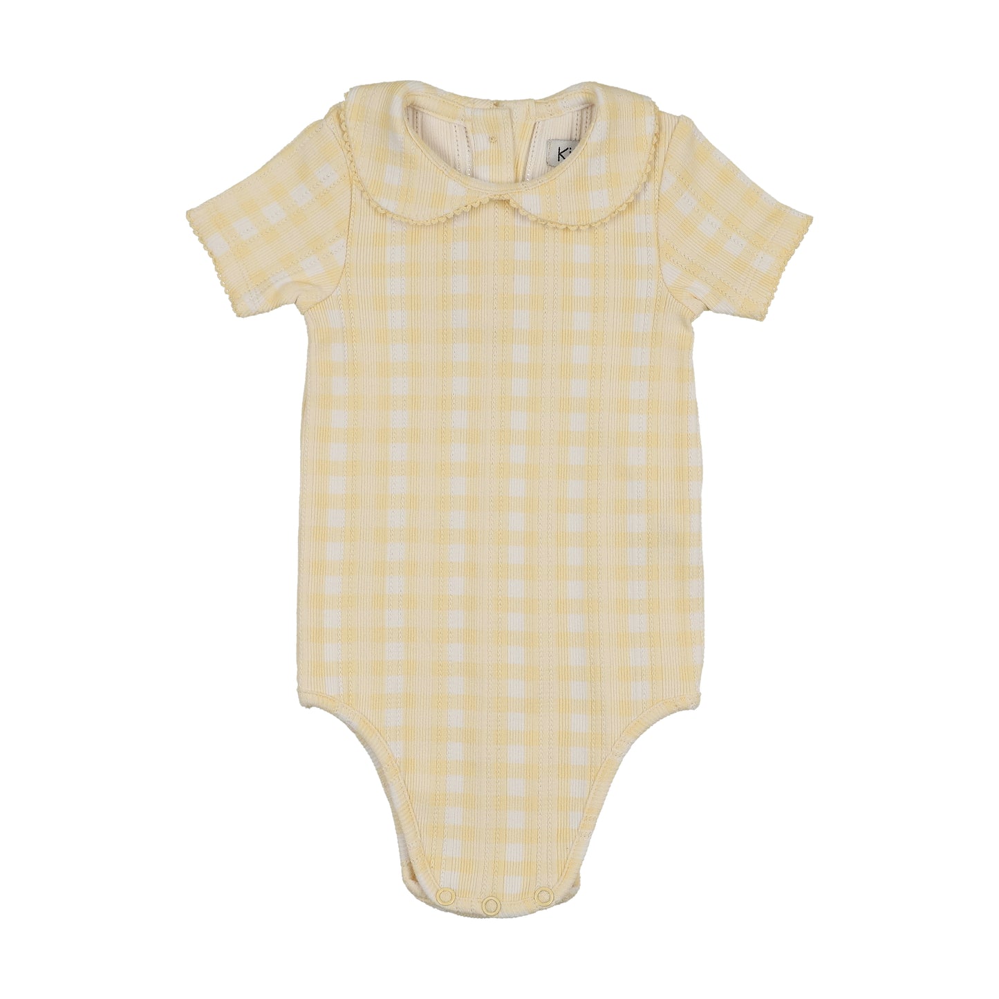 Printed Peter Pan Collar Onesie- Yellow Gingham