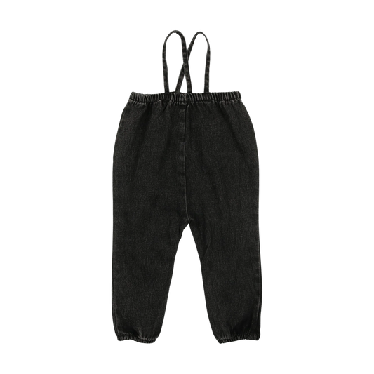 Denim Suspender Pants- Black Denim