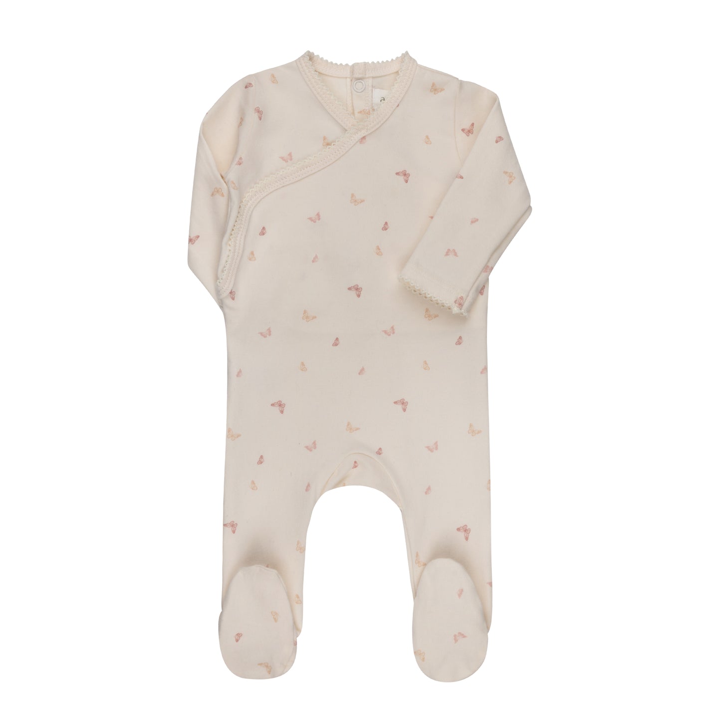 Ivory/Pink Jersey Cotton Butterfly Footie