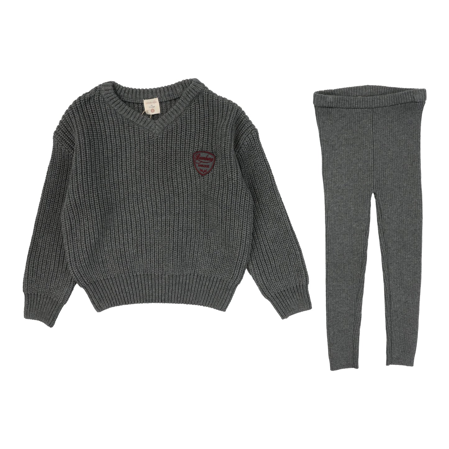 Knit V-Neck Toddler Set Mid Grey