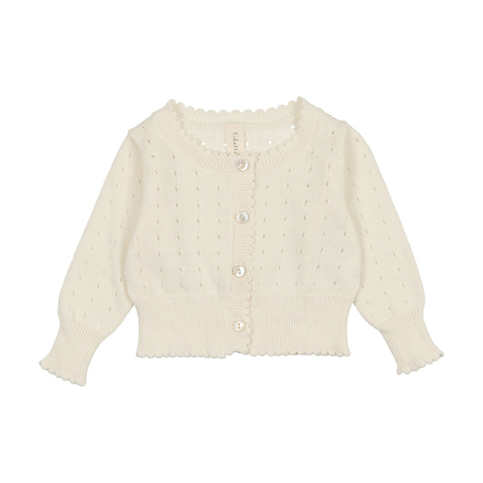 DOTTED OPEN KNIT CARDIGAN- Cream