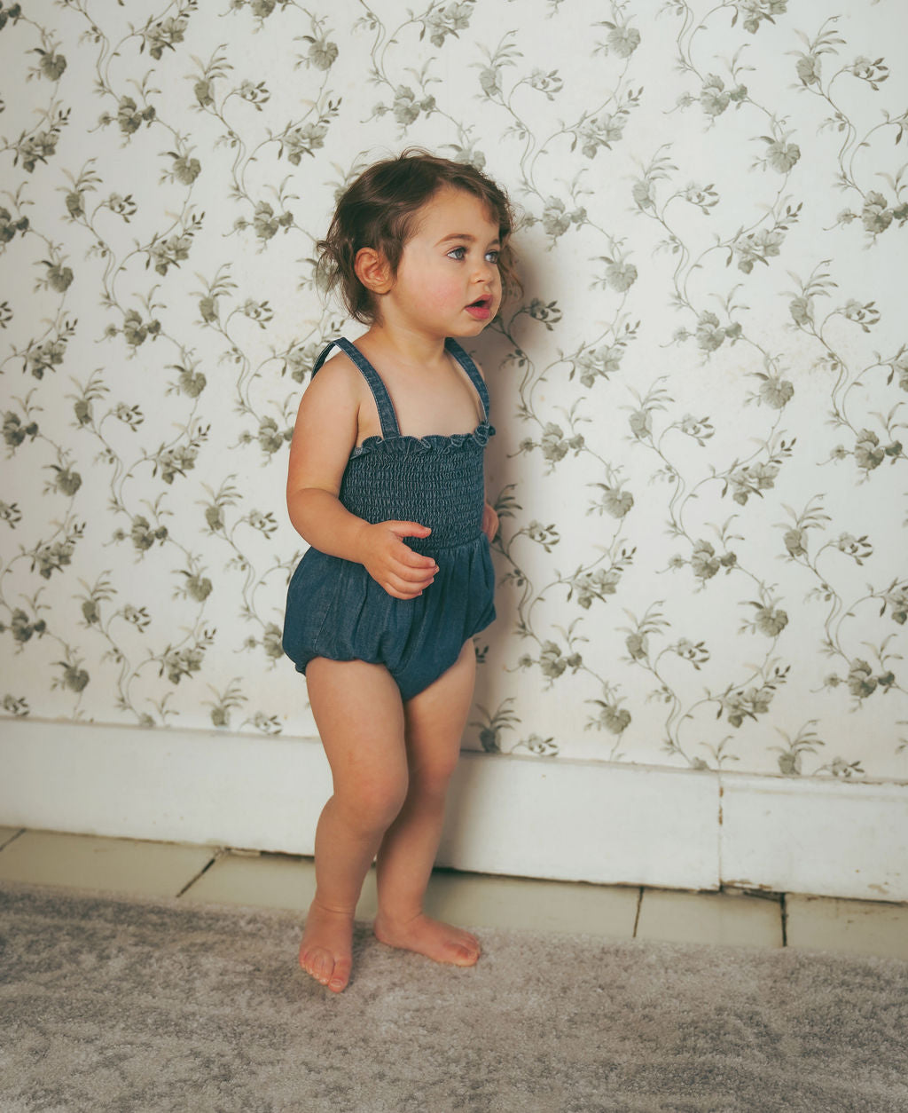 Smocked Denim Romper