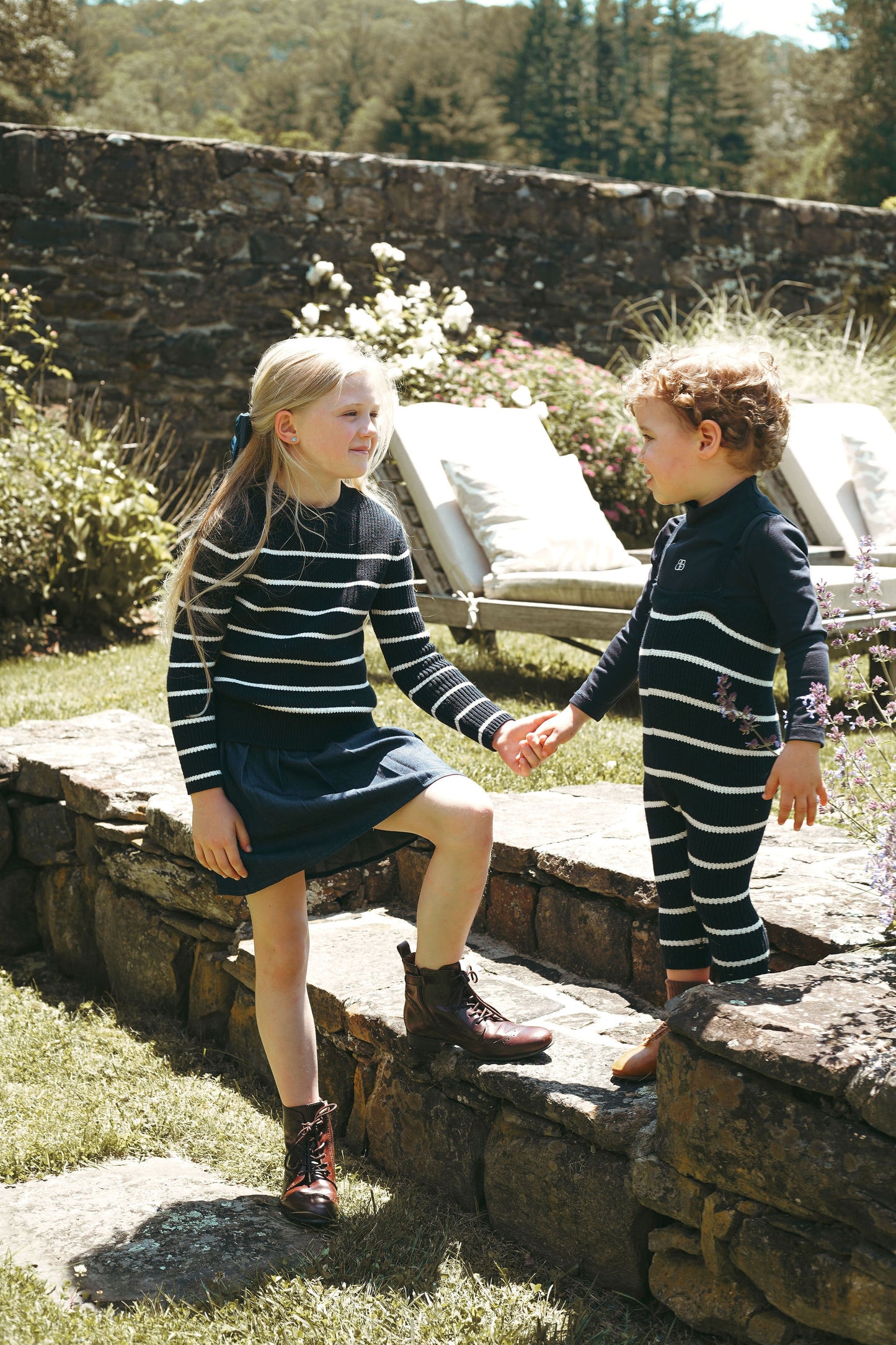 Stripe Knit Pleated Dress- Navy