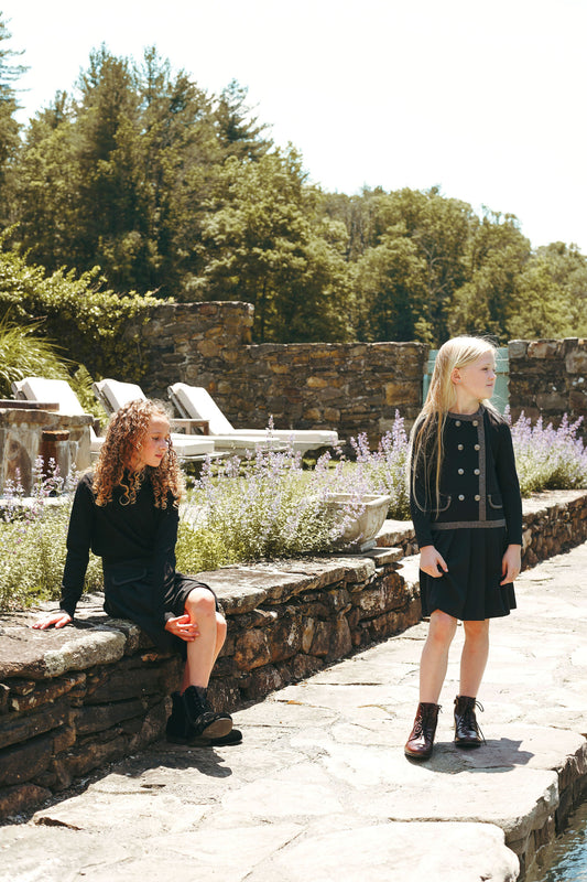 Double Breasted Pleated Dress - Black