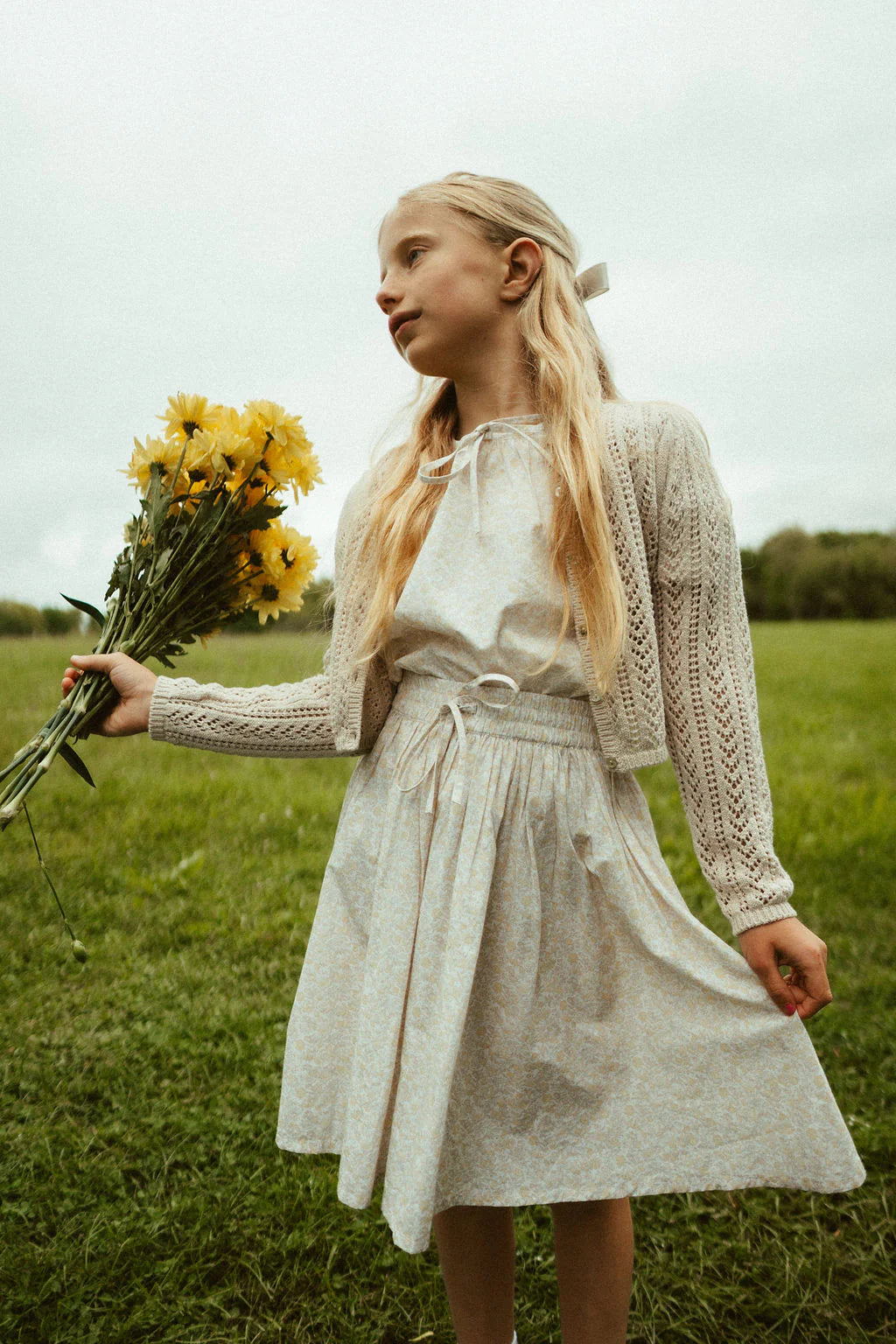 GIrls Wheat Pointelle Cardigan