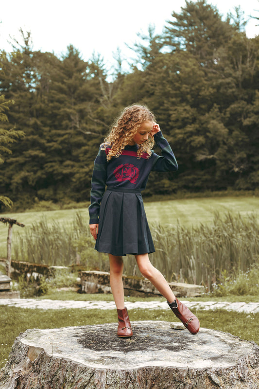 Stripe Centre Crest Sweater - Navy