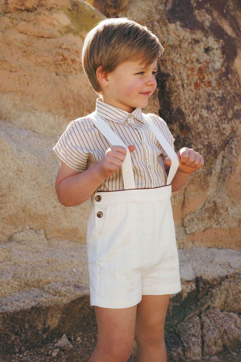 Cream Suspender Shorts