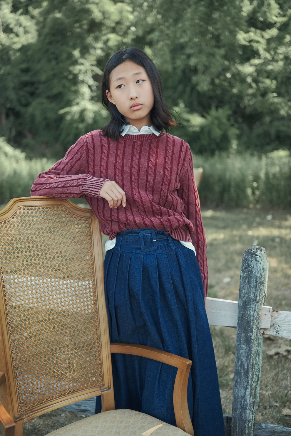 Fitted Cable Knit Sweater- Burgundy
