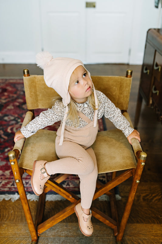 Knit Long Suspender Leggings Dusty Pink