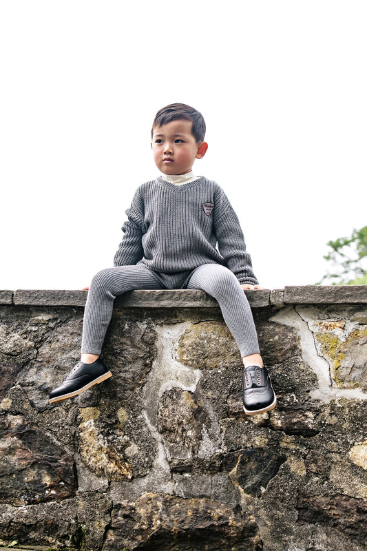 Knit V-Neck Toddler Set Mid Grey