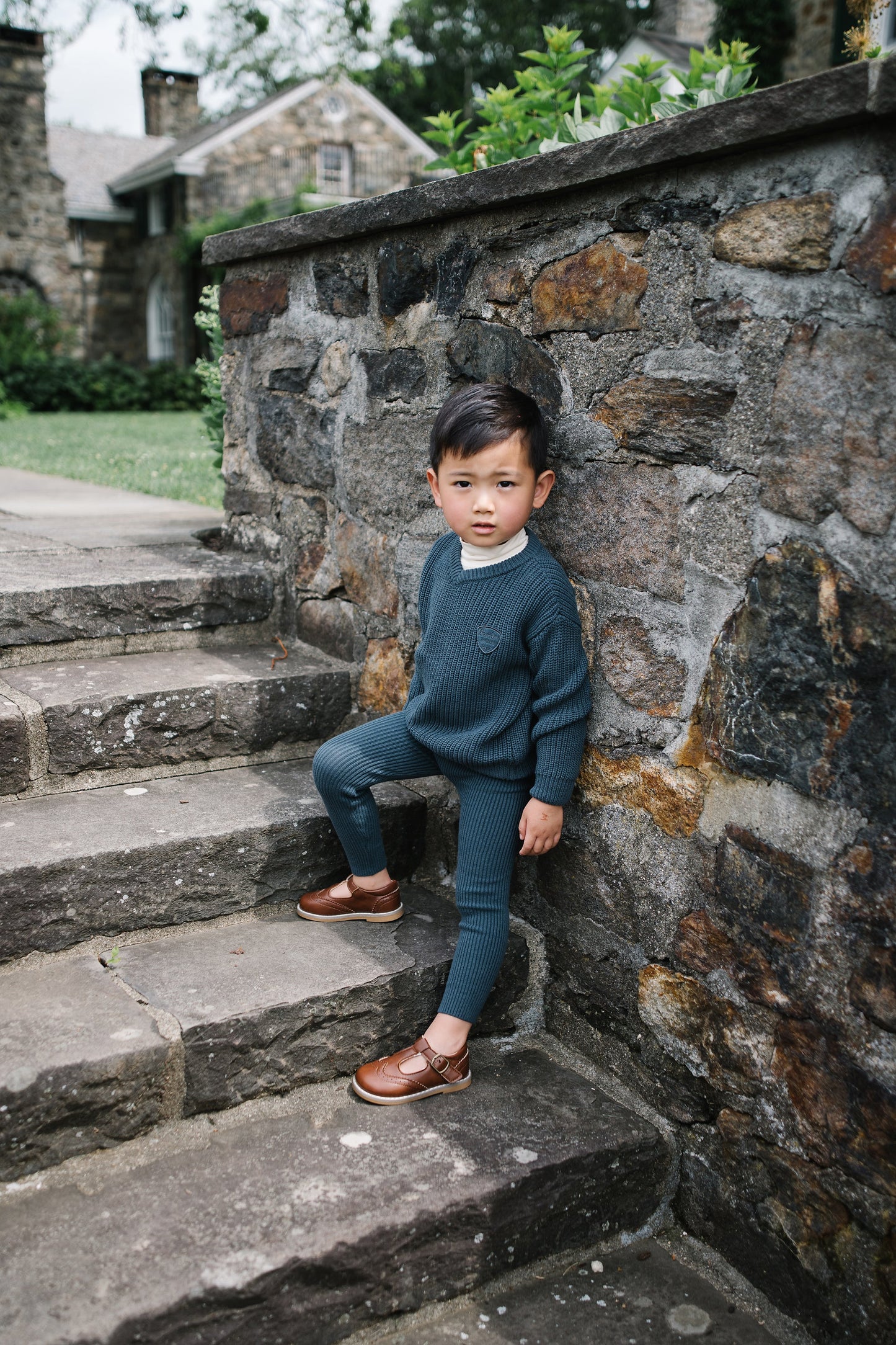 Knit V-Neck Toddler Set Slate