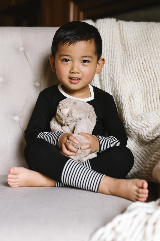 Striped Cuff Lounge Set Black/Cream