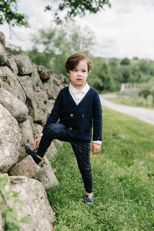 Double Breasted Knit Blazer Navy