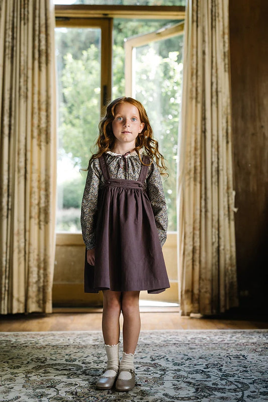 Home Garden Lace Trim Collared Blouse- Oxford Tan Print