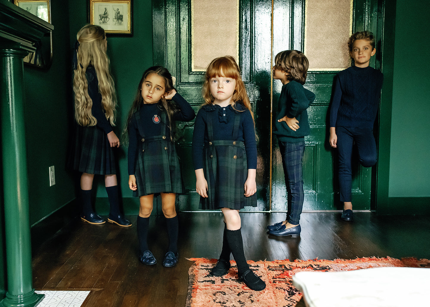 Pleated Suspender Skirt Forest Plaid