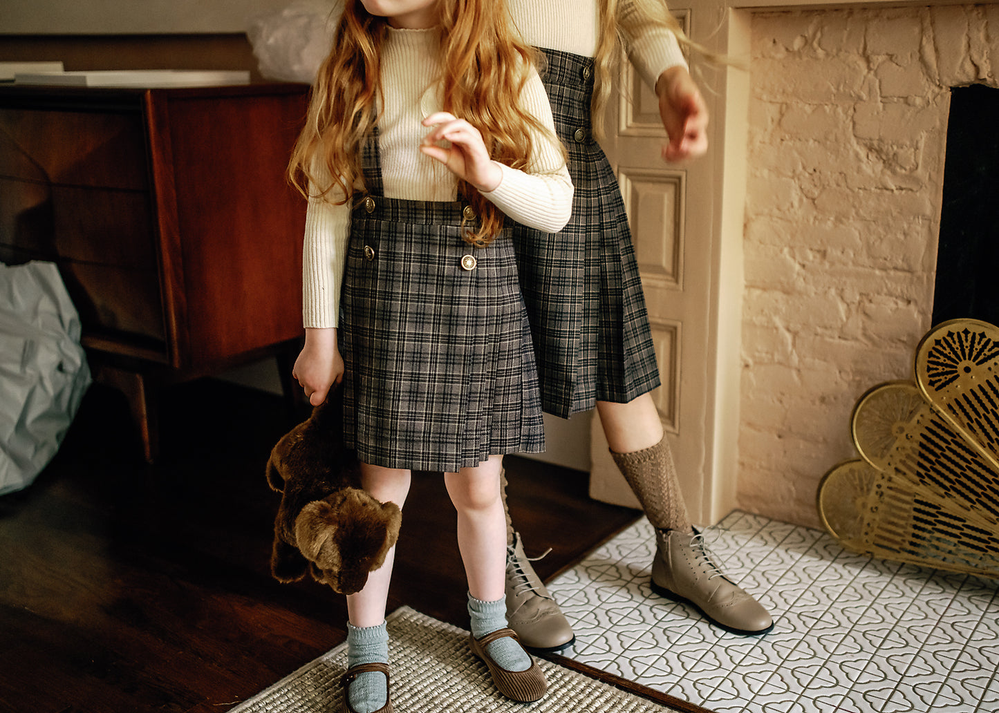 Pleated Skirt Navy/Brown Plaid