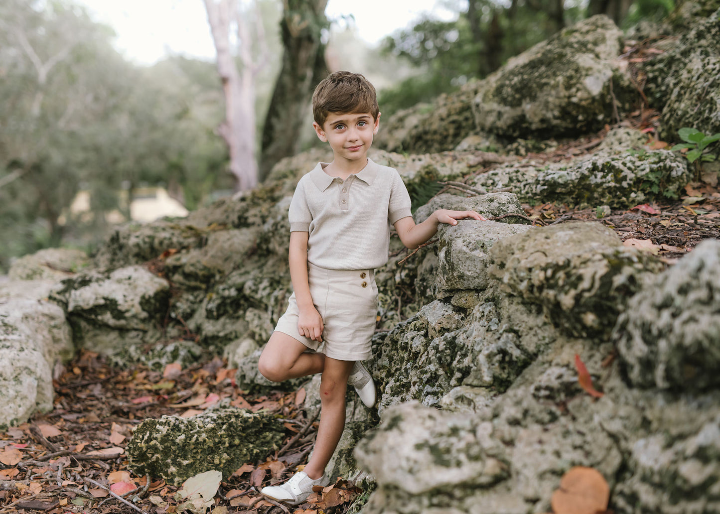 KNIT POLO SHORT SLEEVE- TAUPE STRIPE