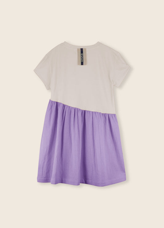 Combined Dress Seedpearl & Lilac/ Jersey & Woven