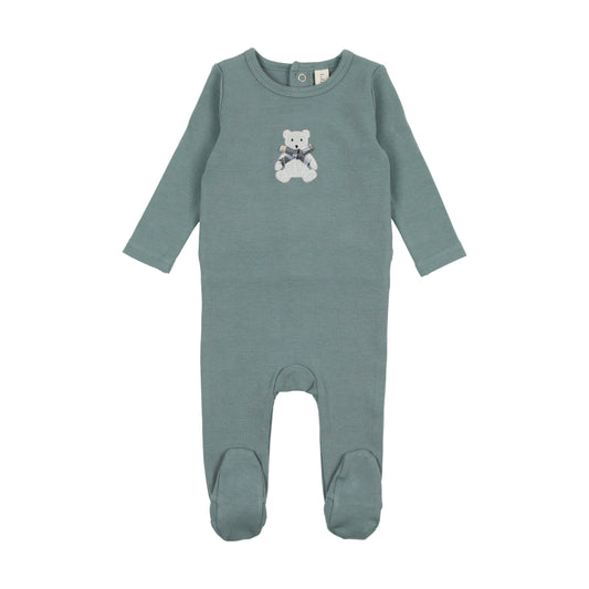 Embroidered Footie Blue Bear