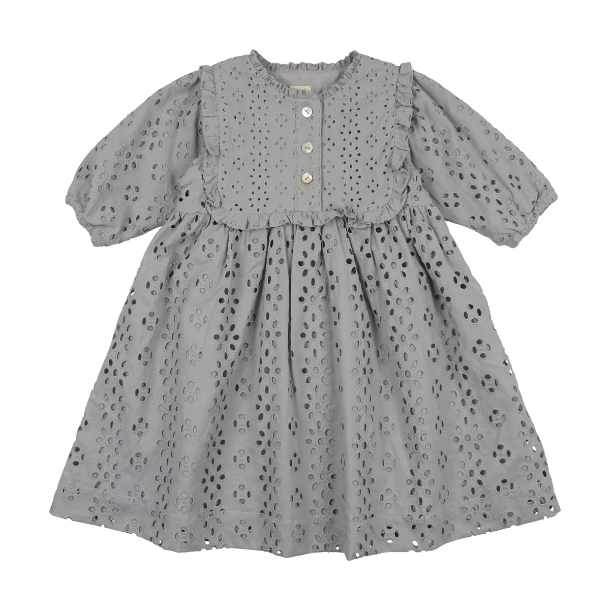 Eyelet Dress Three Quarter Sleeve- Light Blue
