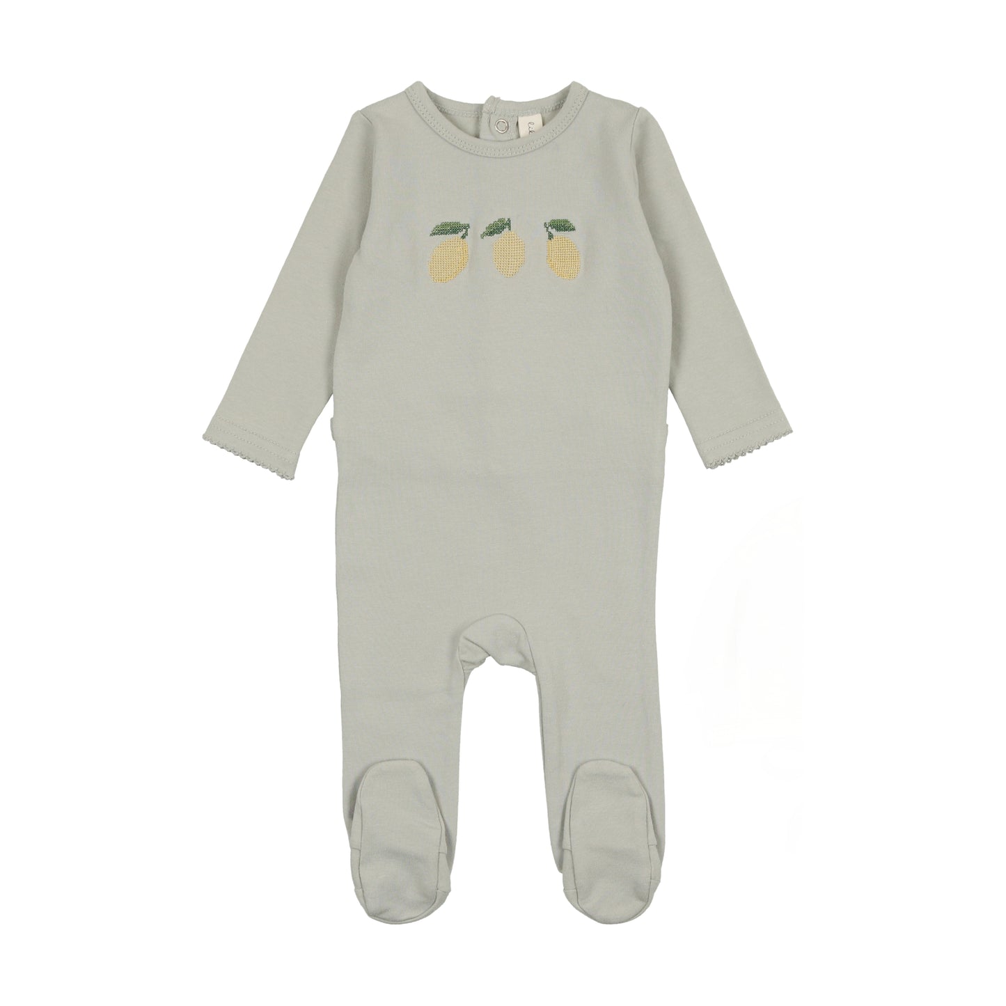 Embroidered Fruit Footie Mint/Lemon