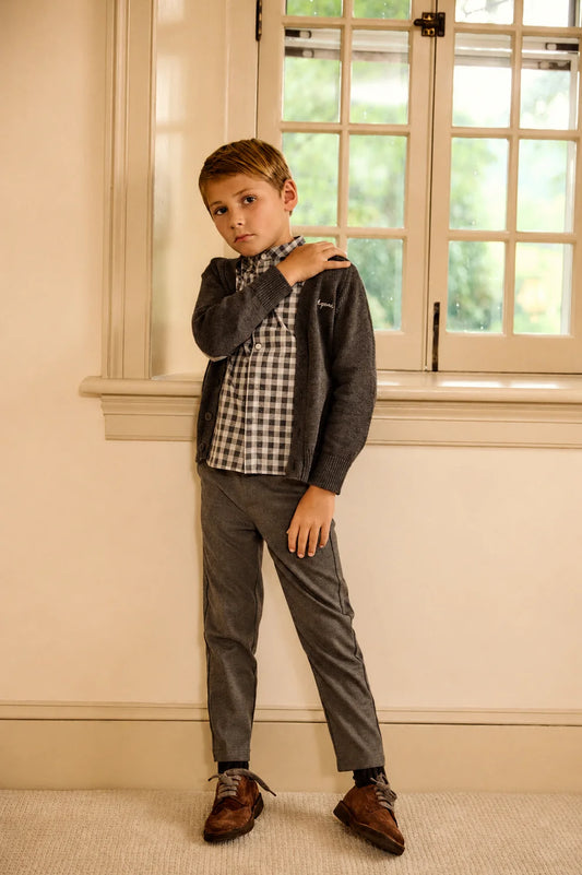 Boy's Contrast Patch Cardigan - Grey