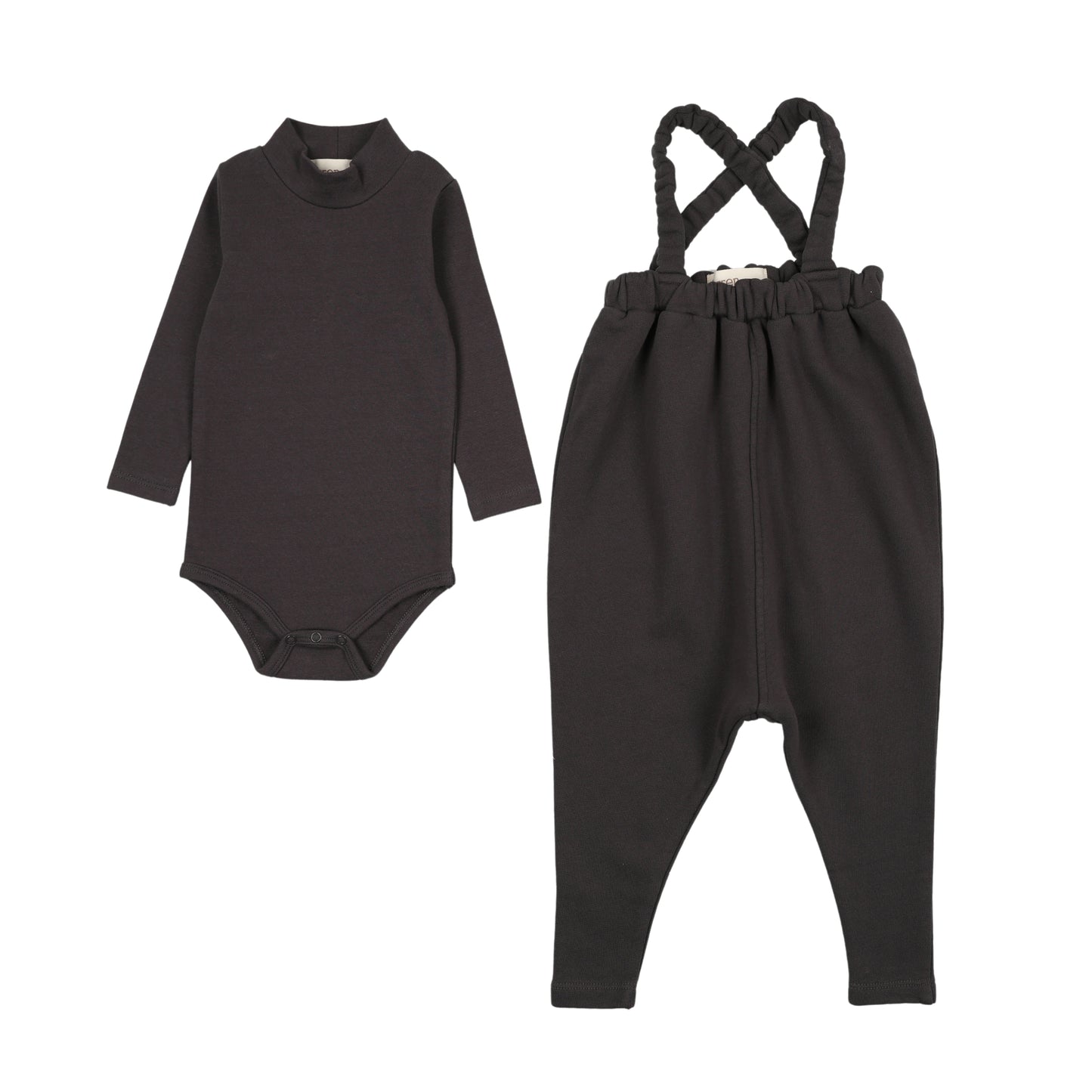 French terry overall + Mockneck onesie set Washed Black