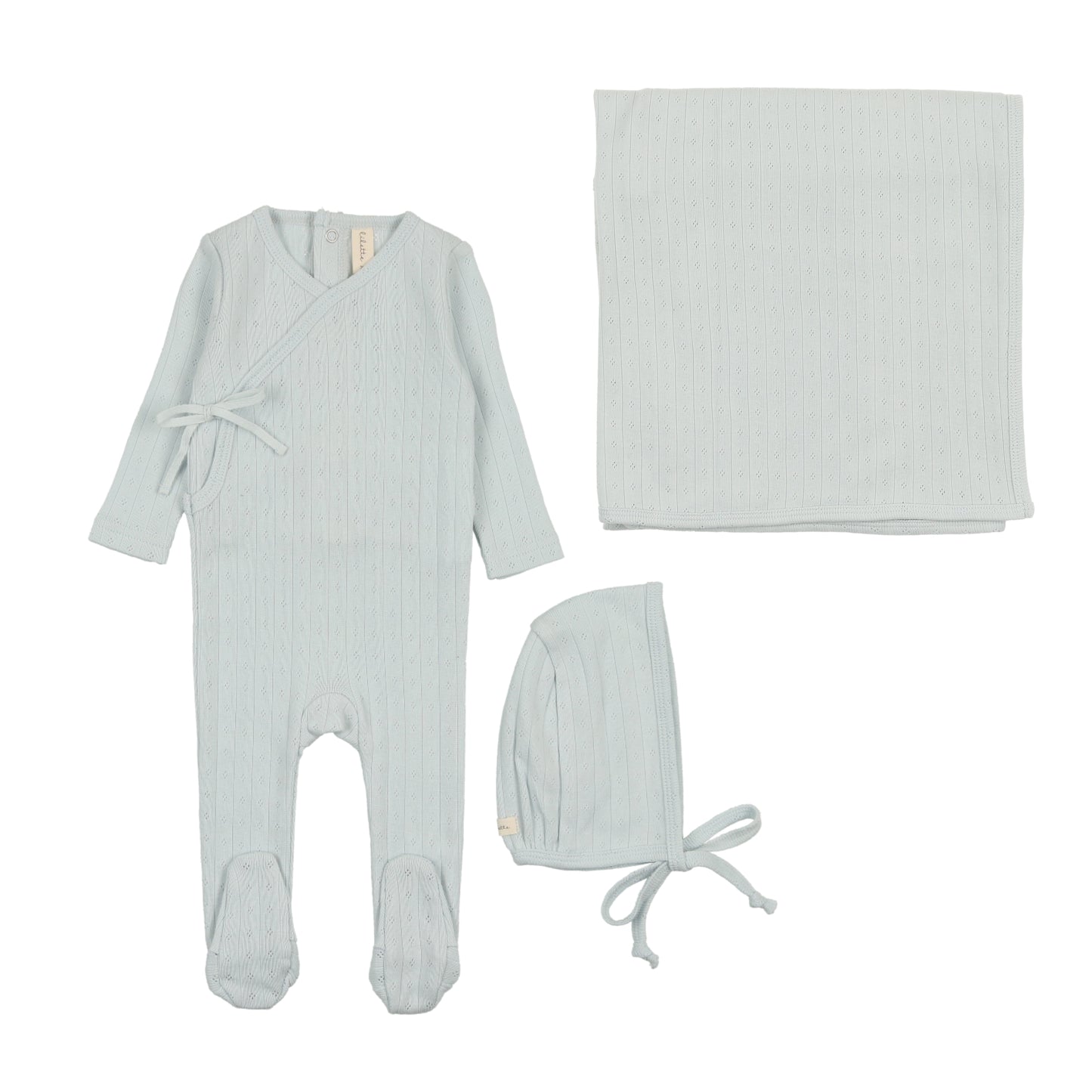 Fine Pointelle Layette Set- Sky Blue