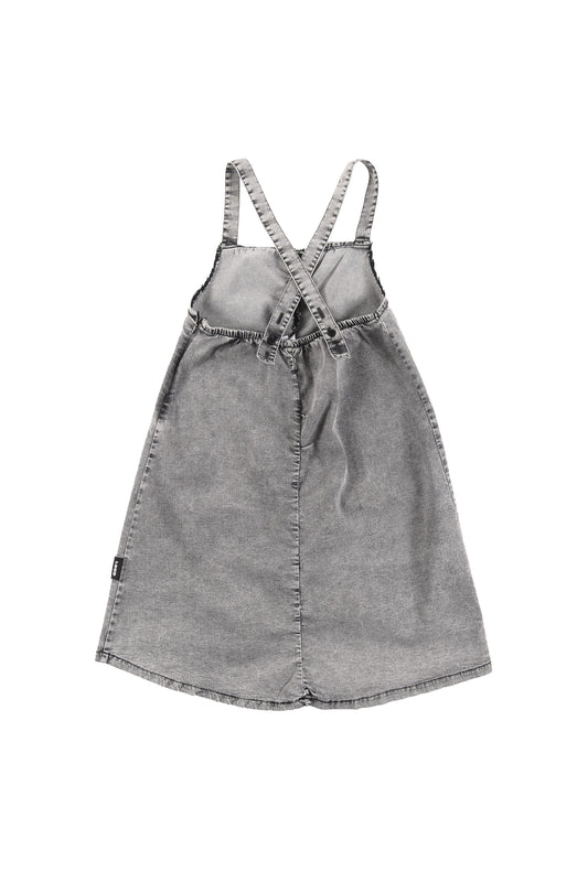 LEARN - Light Grey Stone Wash Apron Dress