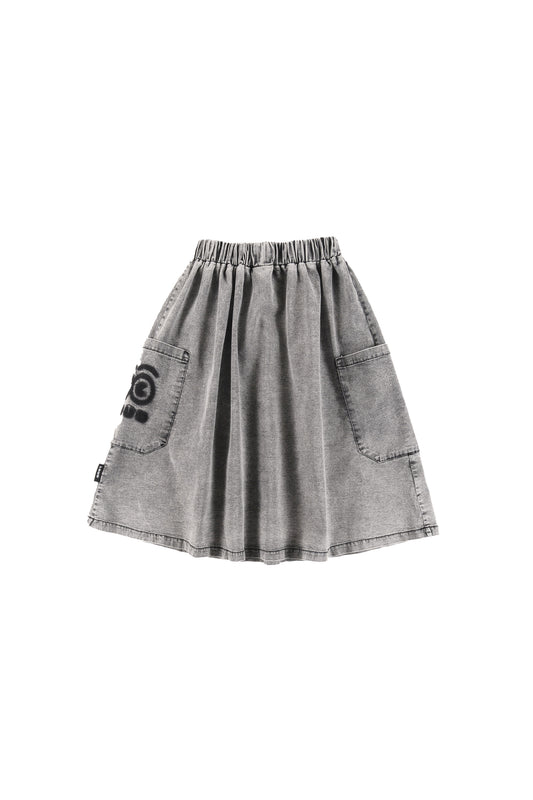 TIME - Light Grey Stone Wash Midi Skirt