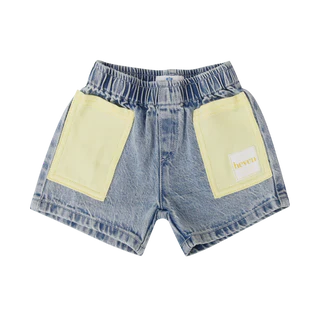 Denim Pocket Shorts - Denim / Yellow Pockets