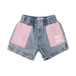 Denim Pocket Shorts - Denim / Pink Pockets