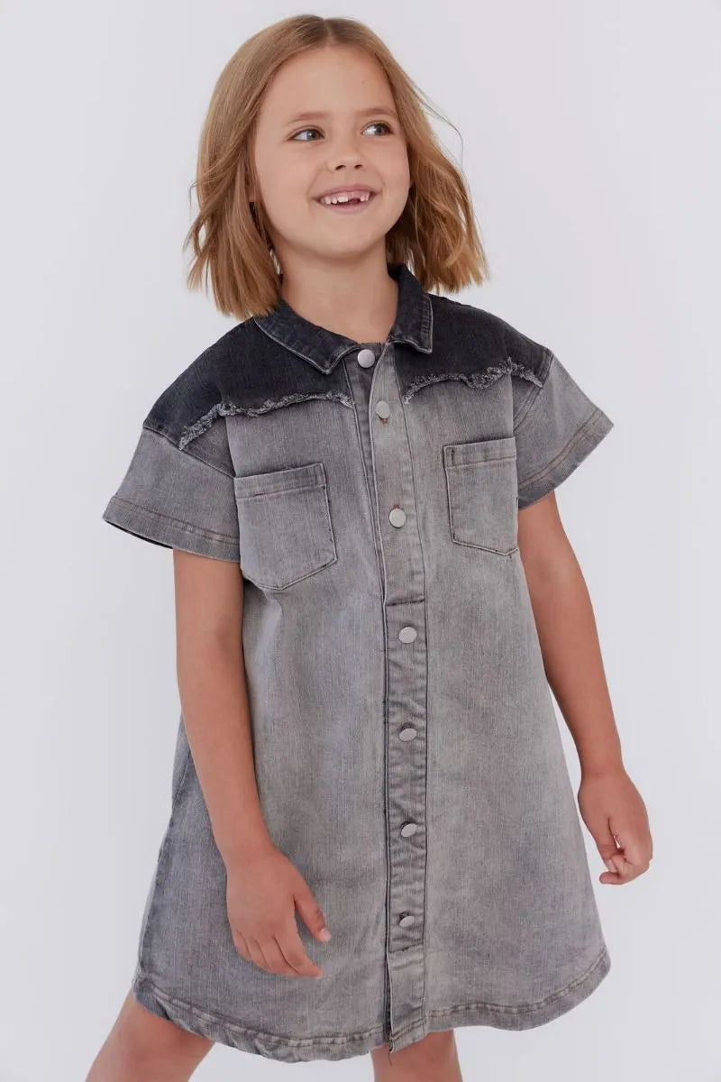 Grey Denim Two-Tone Dress
