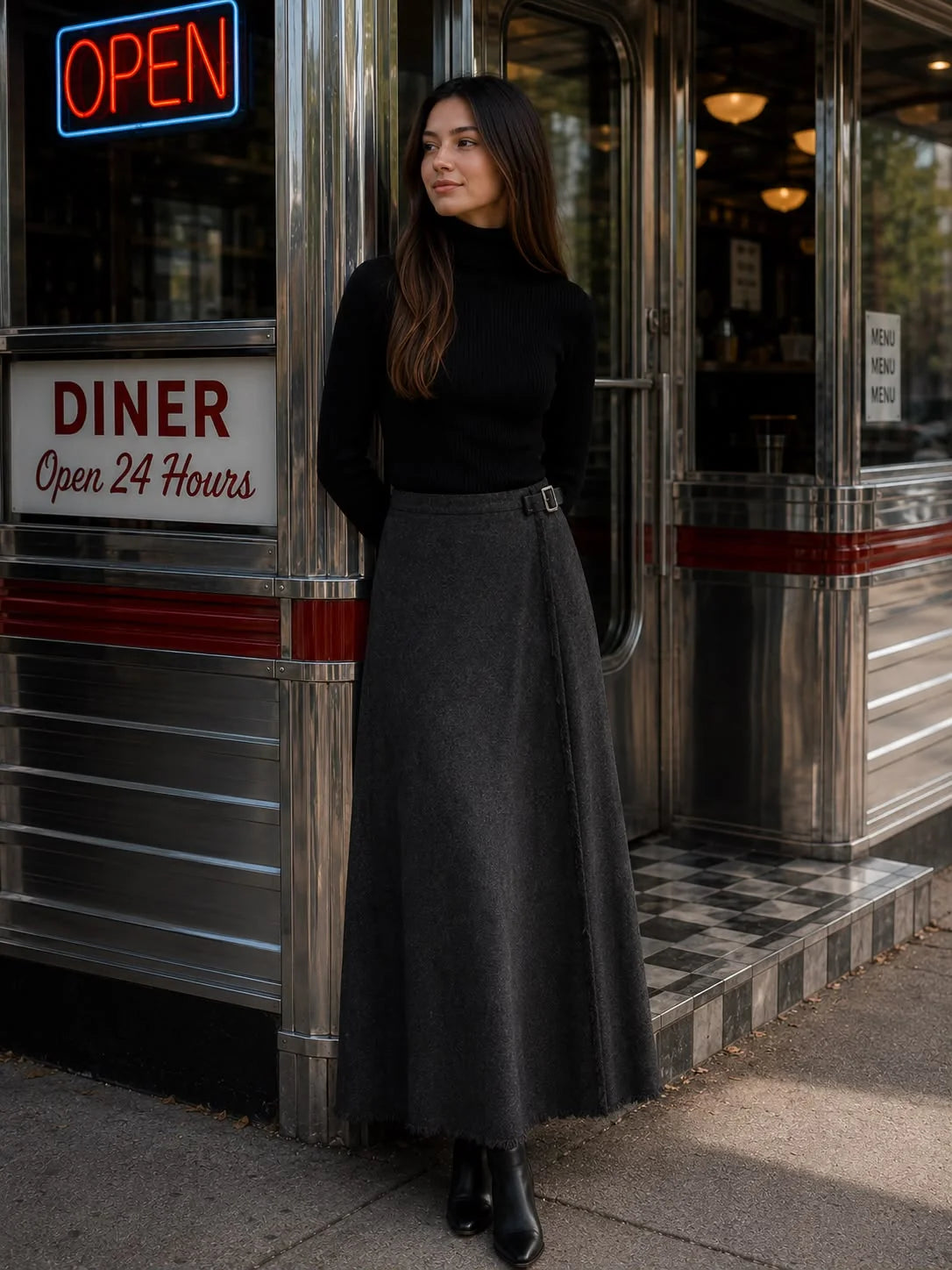 Tia Side Buckle Grey Skirt