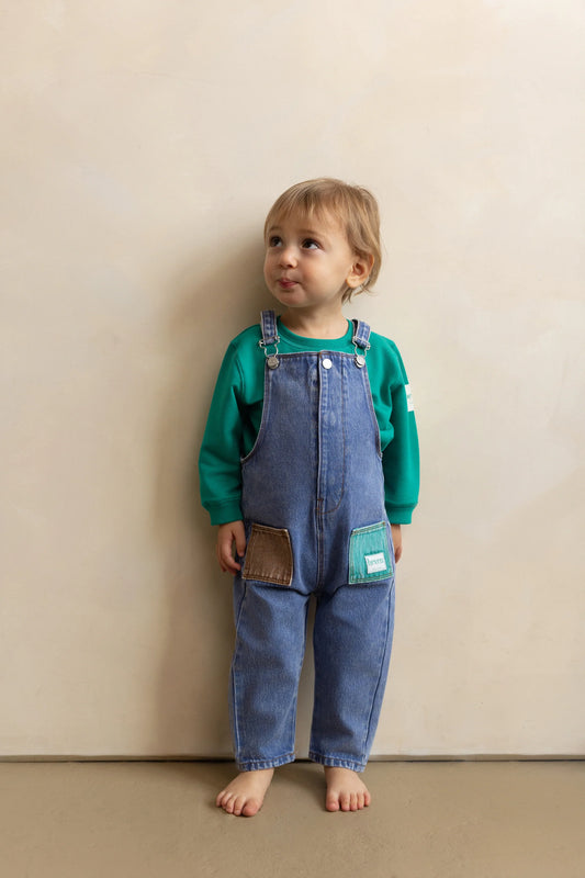 Green Denim Pocket Overalls