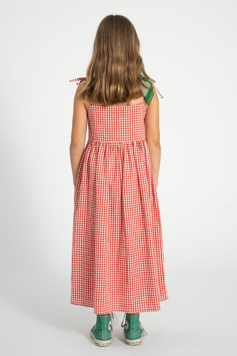 Red & Ecru Checkered Long Dress