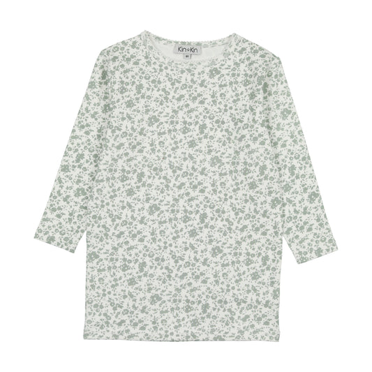 Floral Green Girls Floral T-shirt (size 3,4 short sleeves)