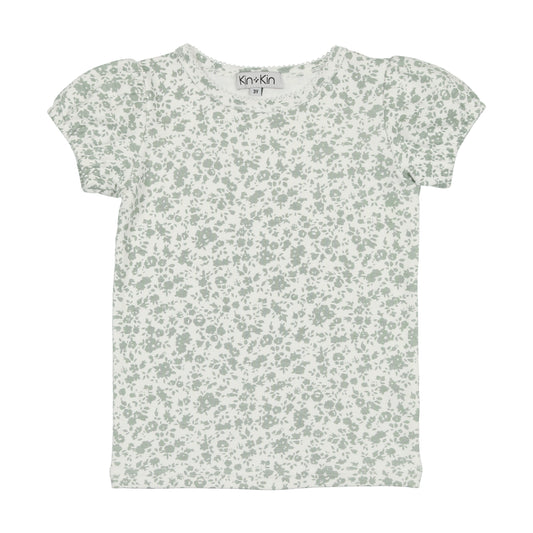 Floral Green Floral Short Sleeved T- Shirt