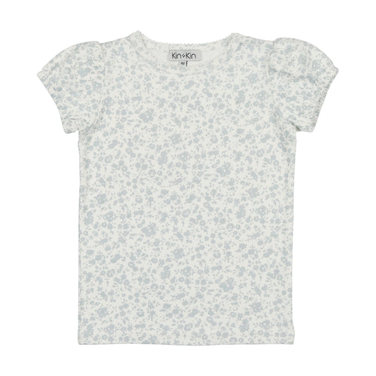 Floral Blue Floral Short Sleeved T- Shirt