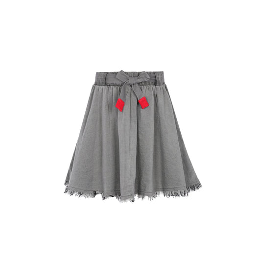 Black Denim Short Skirt w. Drawstring