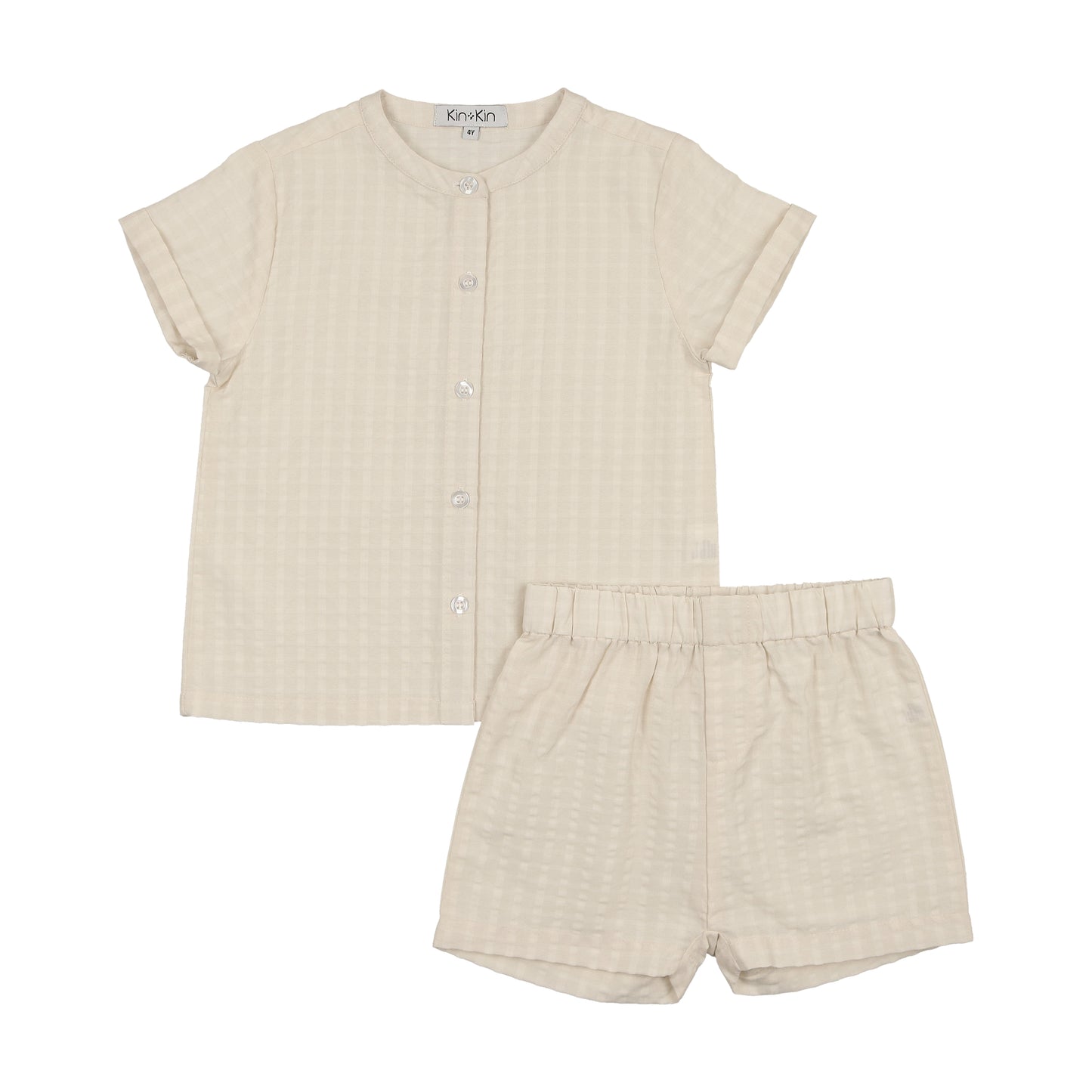 Boys round neck shirt + shorts Natural